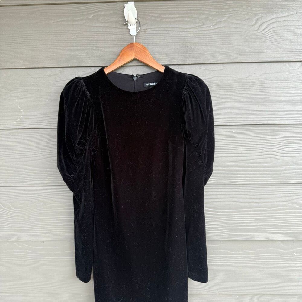 Express Balloon sleeve velvet mini dress - Picture 3 of 6